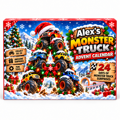 24 Days of Monster Trucks Custom Initial - Personalized Christmas Advent Calendar