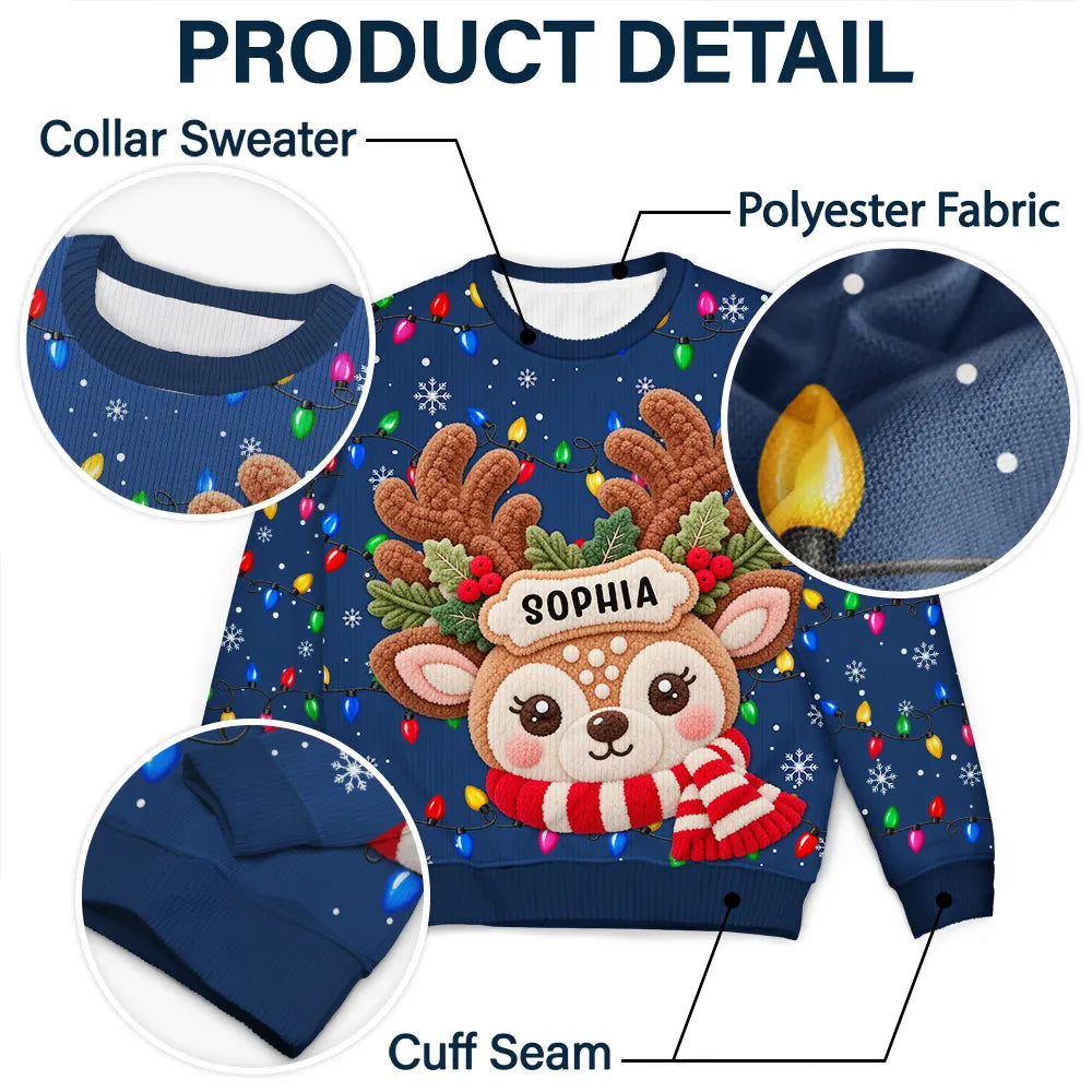 Christmas Gift For Family Couples - Personalized Character Faux Chenille Effect Santa Snowman Reindeer Unisex Ugly Sweater