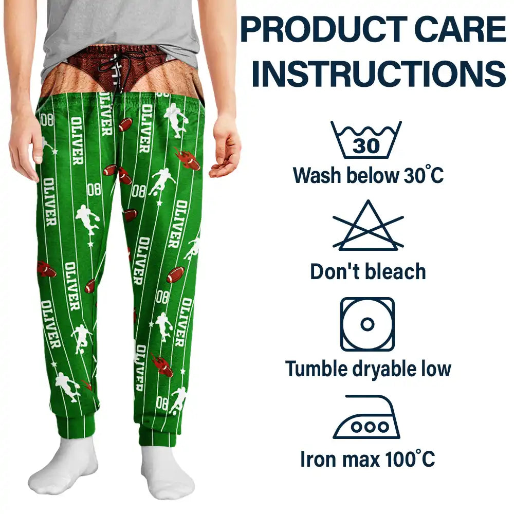Gag Gift For Football Baseball Soccer Fan - Personalized Name Number Pajama Pants