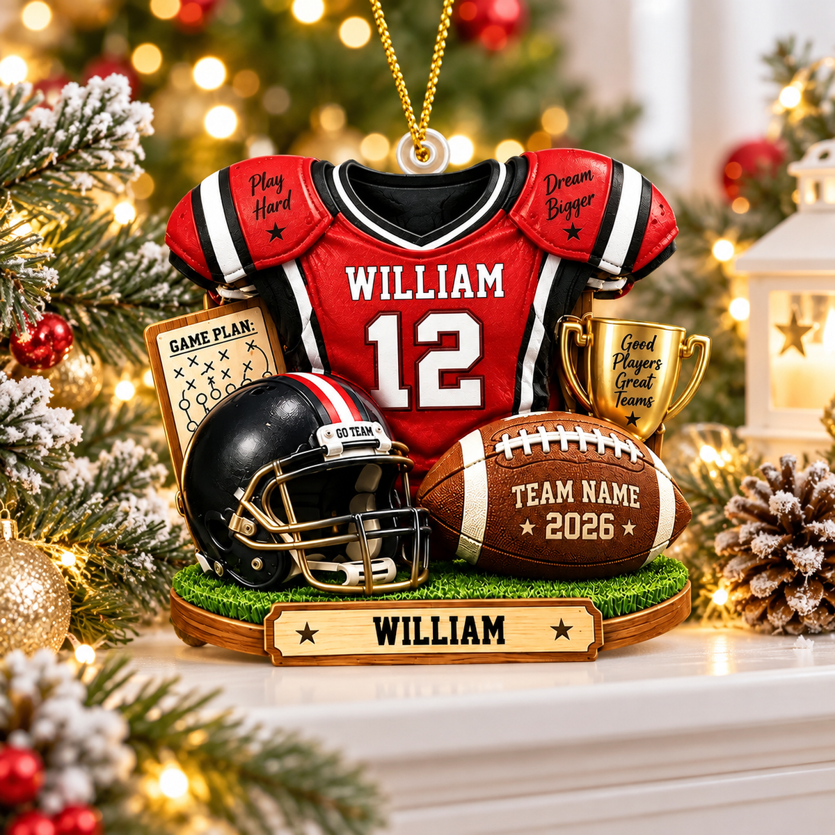 Personalized Football Ornament 2026, Custom Jersey & Helmet Keepsake Vr2