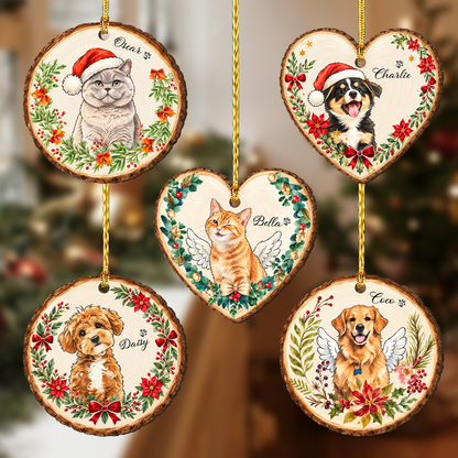 Custom Photo Watercolor Pet Dog Cat Wood Ornament Christmas Gift HA75 919530