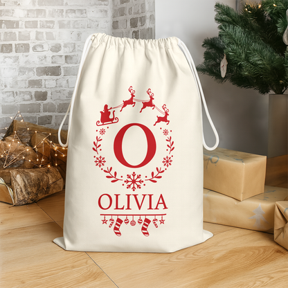Personalized Name Santa Christmas Sacks, Christmas Holiday Gift Bag HO82 904120