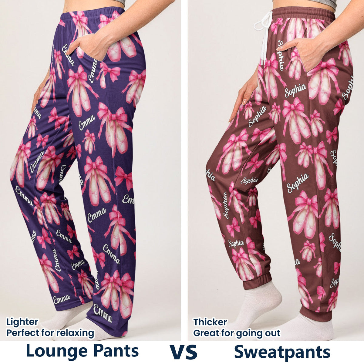 Coquette Bow Ballet Custom Name, Number Gift For Ballet Lover,Ballerina - Personalized Lounge Pants
