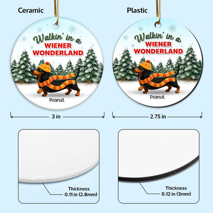 Christmas Dachshunds Walking In A Wiener Wonderland - Personalized Ceramic Ornament - Gift For Dachshund Lovers
