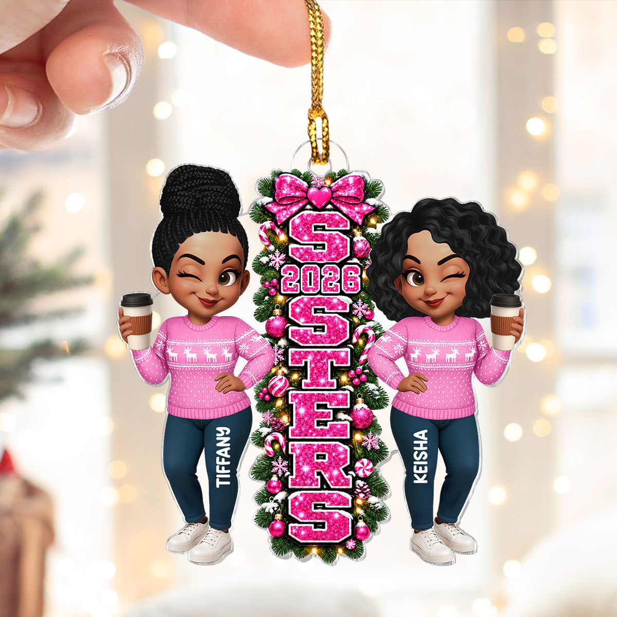 Christmas Sisters Forever - Personalized Acrylic Ornament - Christmas Gift For Friends, Family, Girls