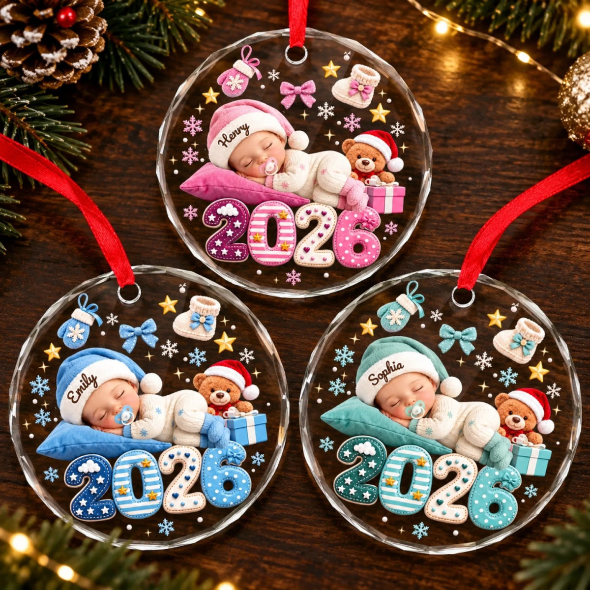 Custom Name Baby Christmas Gifts - Personalized Glass Ornament