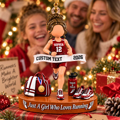 Just A Girl Who Loves Running Ornament, Personalized Track & Field Runner Christmas Ornament, Custom Name Gift Na02