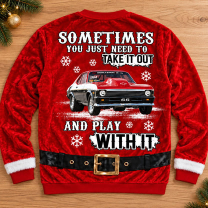 Take It Out & Play - Funny Muscle Santa - Custom Photo Car Christmas Sweatshirt - Gift For Car Lovers A2110