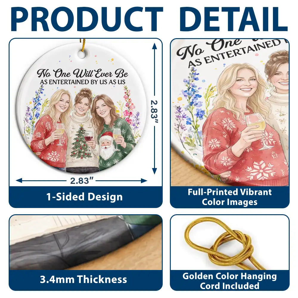 Christmas Gift For Best Friend - Personalized Custom Photo Watercolor Floral Circle Ceramic Ornament