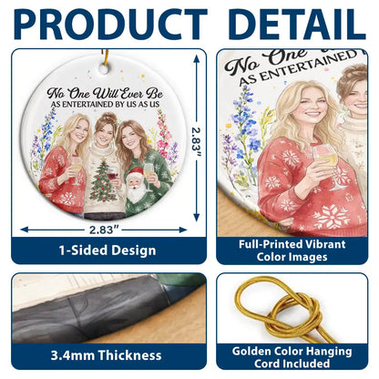 Christmas Gift For Best Friend - Personalized Custom Photo Watercolor Floral Circle Ceramic Ornament