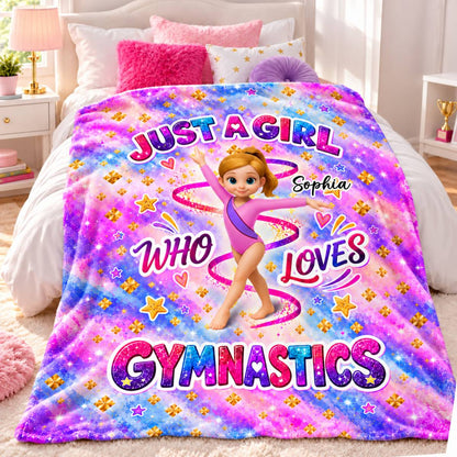Pretty Gymnastic Girl Custom Name - Personalized Fleece Blanket - Christmas Gift For Gymnast, Daughter, Granddaughter