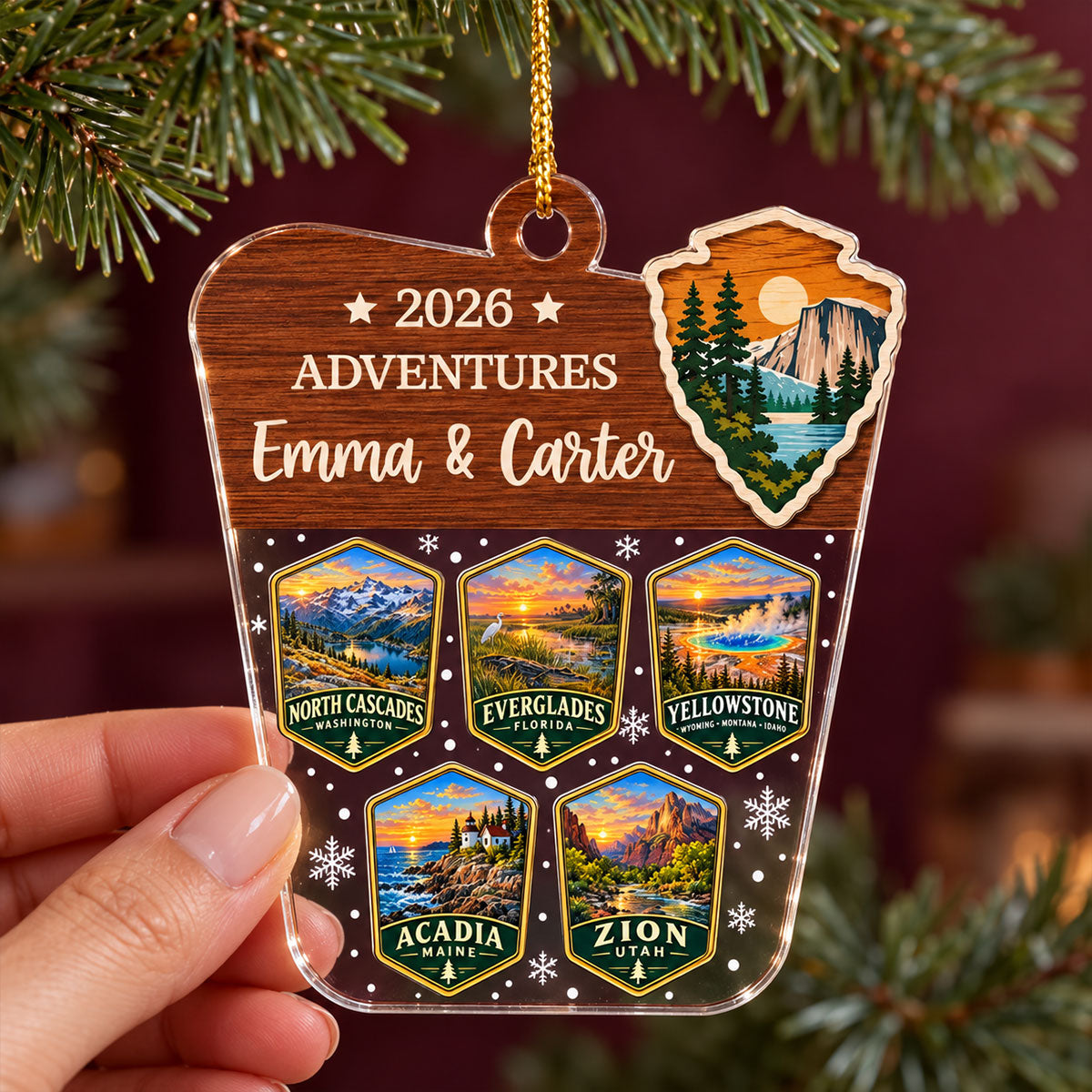 Custom National Parks Adventures - Personalized Acrylic Ornament - National Parks Adventure Lovers, National Park Trip Keepsake, Couple Traveling Christmas Gift