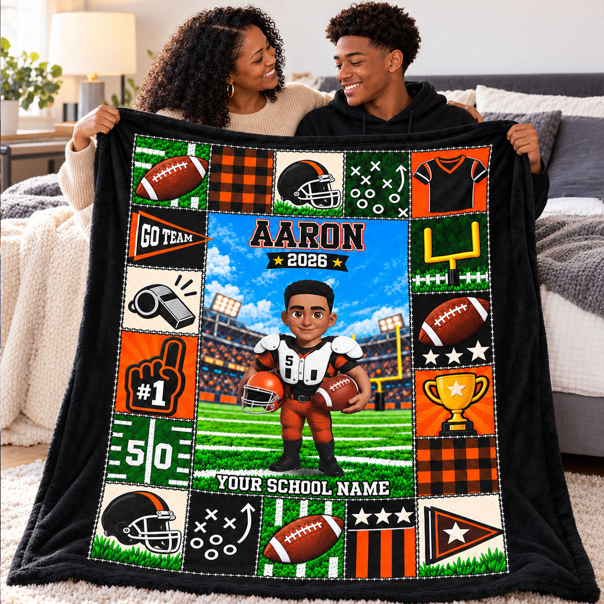 Football Star Custom Name And Number - Personalized Fleece Blanket - Gift For Football Players, Grandkids, Boys, Girls