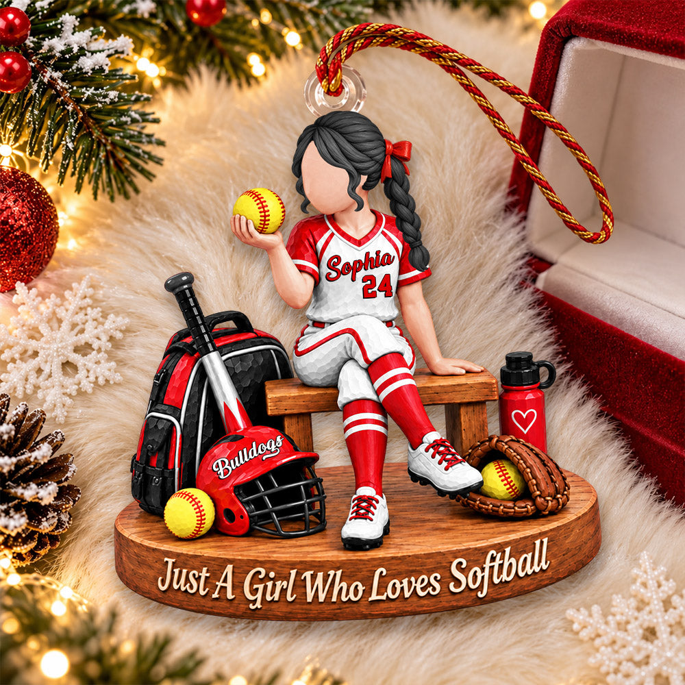 Just A Girl Who Loves Softball, Personalized Softball Ornament, Custom Player Name Gift, Gift For Softball Players Softball Lover MI209