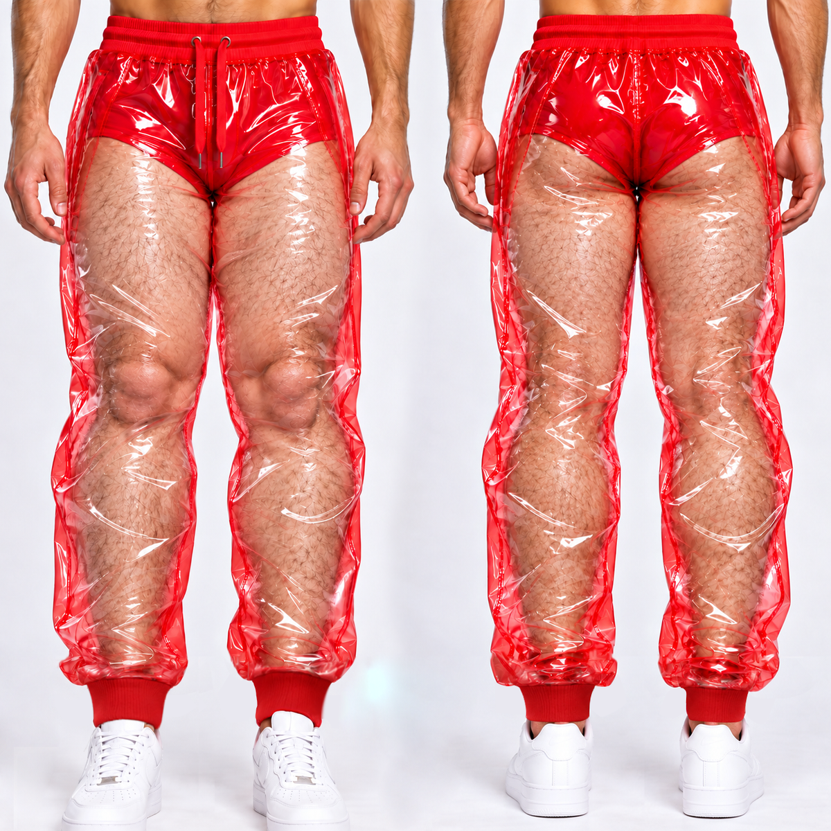 Personalized Funny Hairy Legs Men's Red See Through Sweatpants HO82 904136