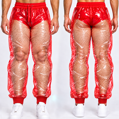 Personalized Funny Hairy Legs Men's Red See Through Sweatpants HO82 904136