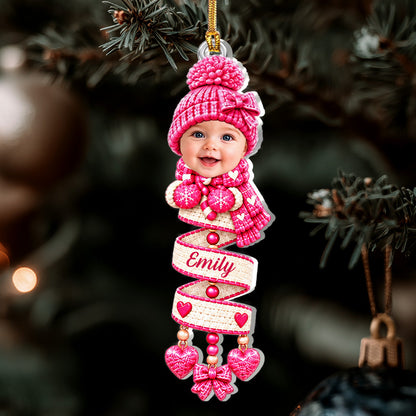 Baby Face Photo In Snowman Spiral - Personalized 1-Layer Acrylic Ornament