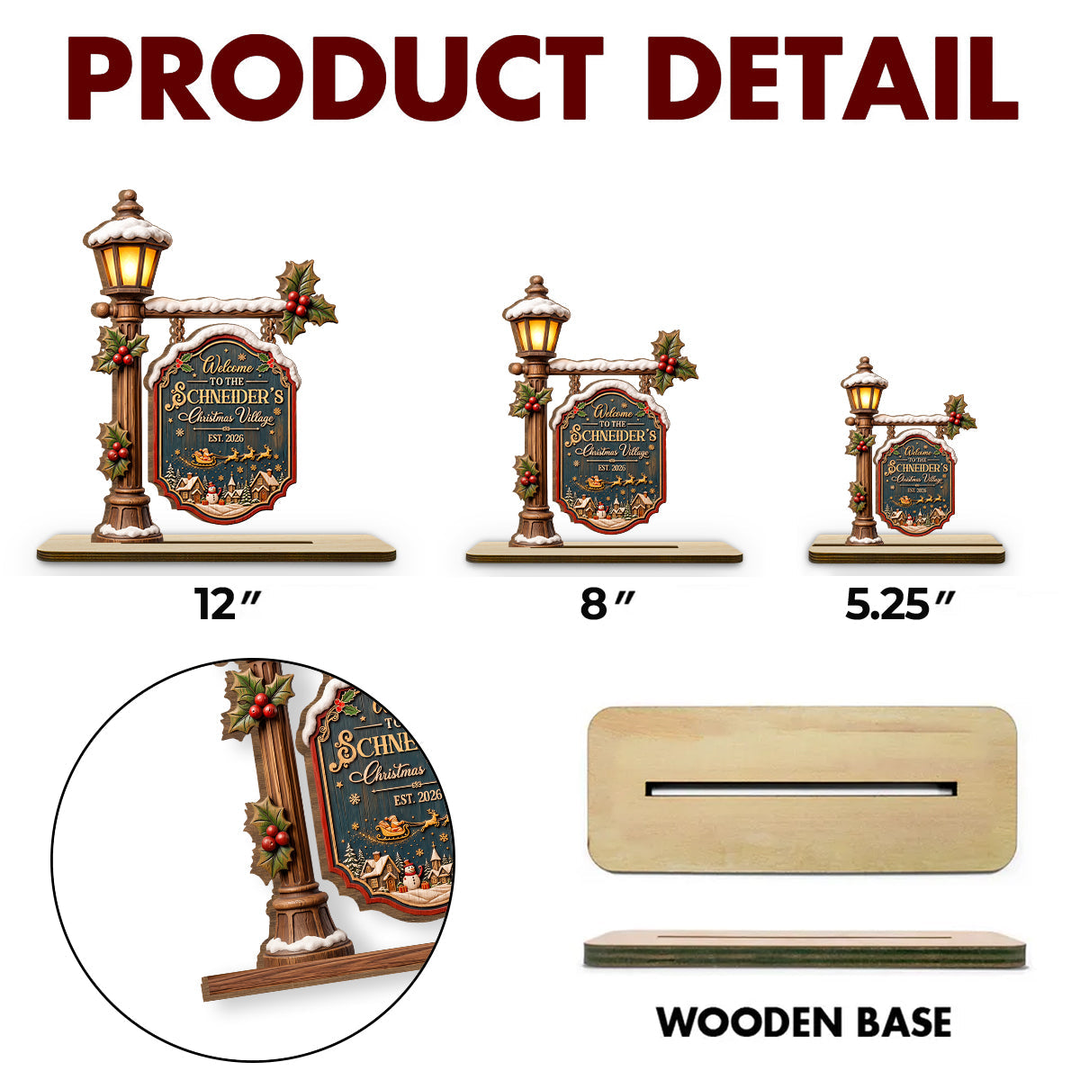 Christmas Lives In Our Village - Personalized 2-Layer Wood Plaque With Flat Base