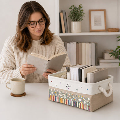 Custom Birth Flower & Name - For Book Lovers - Personalized Storage Basket