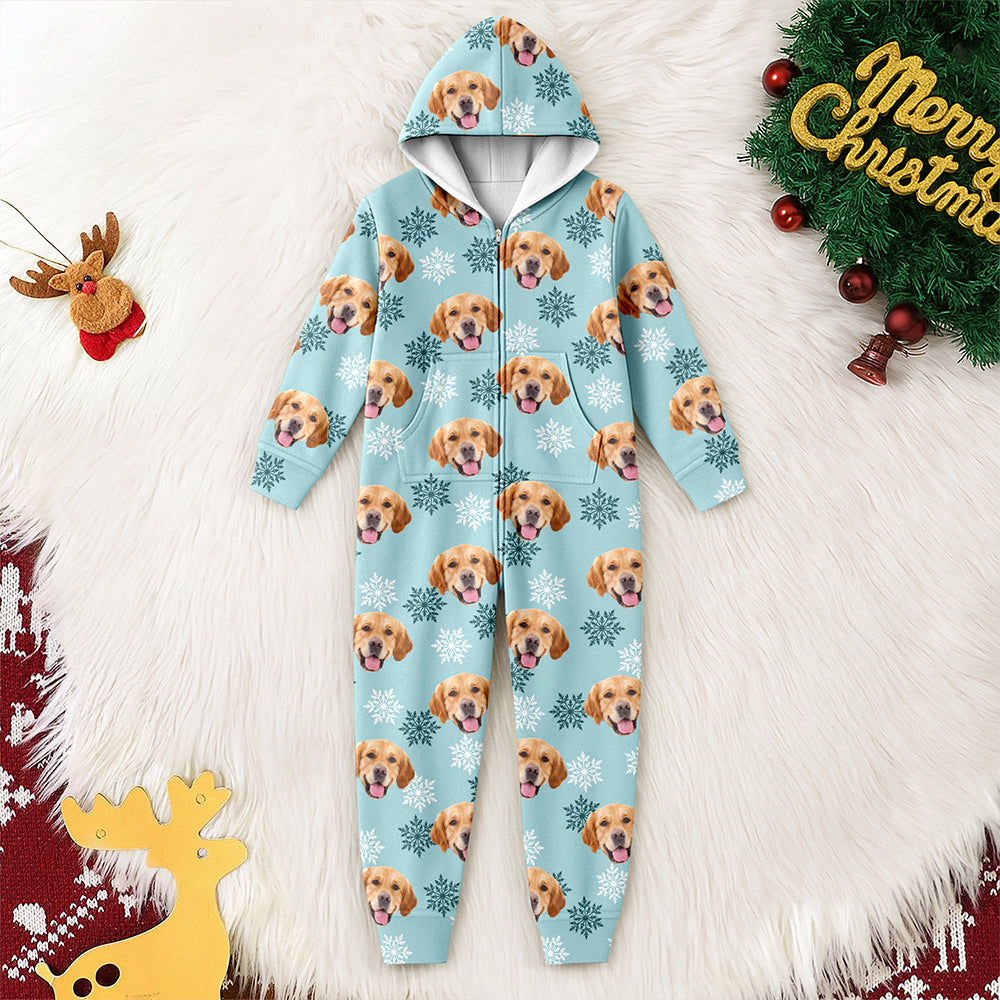 Custom Dog Photo Snow Pattern Christmas Onesie Pajamas Gift For Pet Lovers CH07 180756