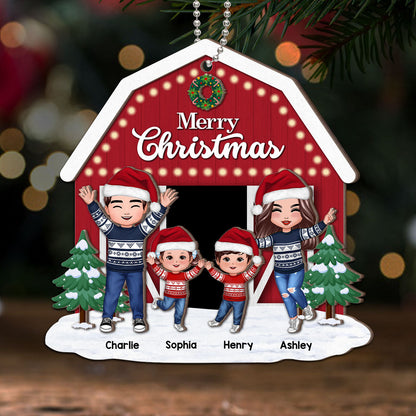 Christmas Farm House Family Decor Gift Personalized 2-Layer Wooden Ornament
