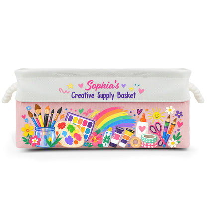 Art Supply Basket For Painting Lover Kids, Grandkids - Personalized Storage Basket