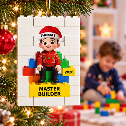 Little Kid Master Builder - Personalized Building Blocks Ornament - Christmas Gift For Kids, Son, Grandson, Daughter, Granddaughter