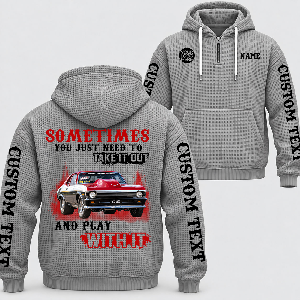 Take It Out & Play - Personalized Classic Car Photo Quarter Zip Hoodie - Gift For Car Lovers A2110