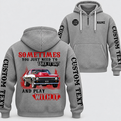 Take It Out & Play - Personalized Classic Car Photo Quarter Zip Hoodie - Gift For Car Lovers A2110
