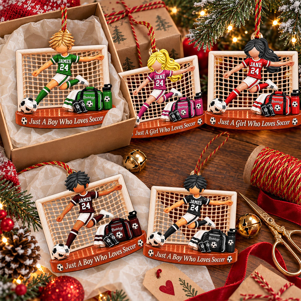 Just A Boy Who Loves Soccer, Personalized Soccer Ornament, Custom Player Name Gift, Gift For Soccer Players Na02