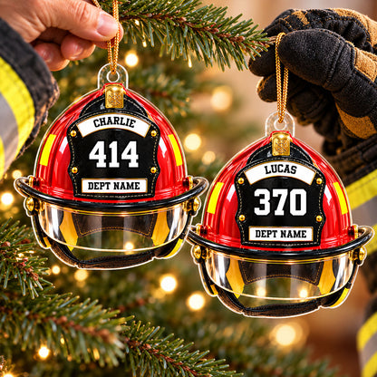 Firefighter Helmet Front View 2D Flat Printed - Personalized Acrylic Ornament - Christmas Gift For Firefighter Department