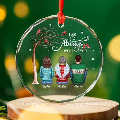 Always With You Cardinal Memorial Remembrance Keepsake Personalized Glass Ornament