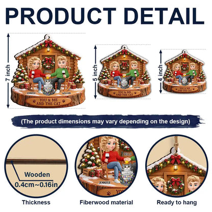 Christmas Gift For Pet Couples - Personalized You & Me And The Cat Wooden Ornament