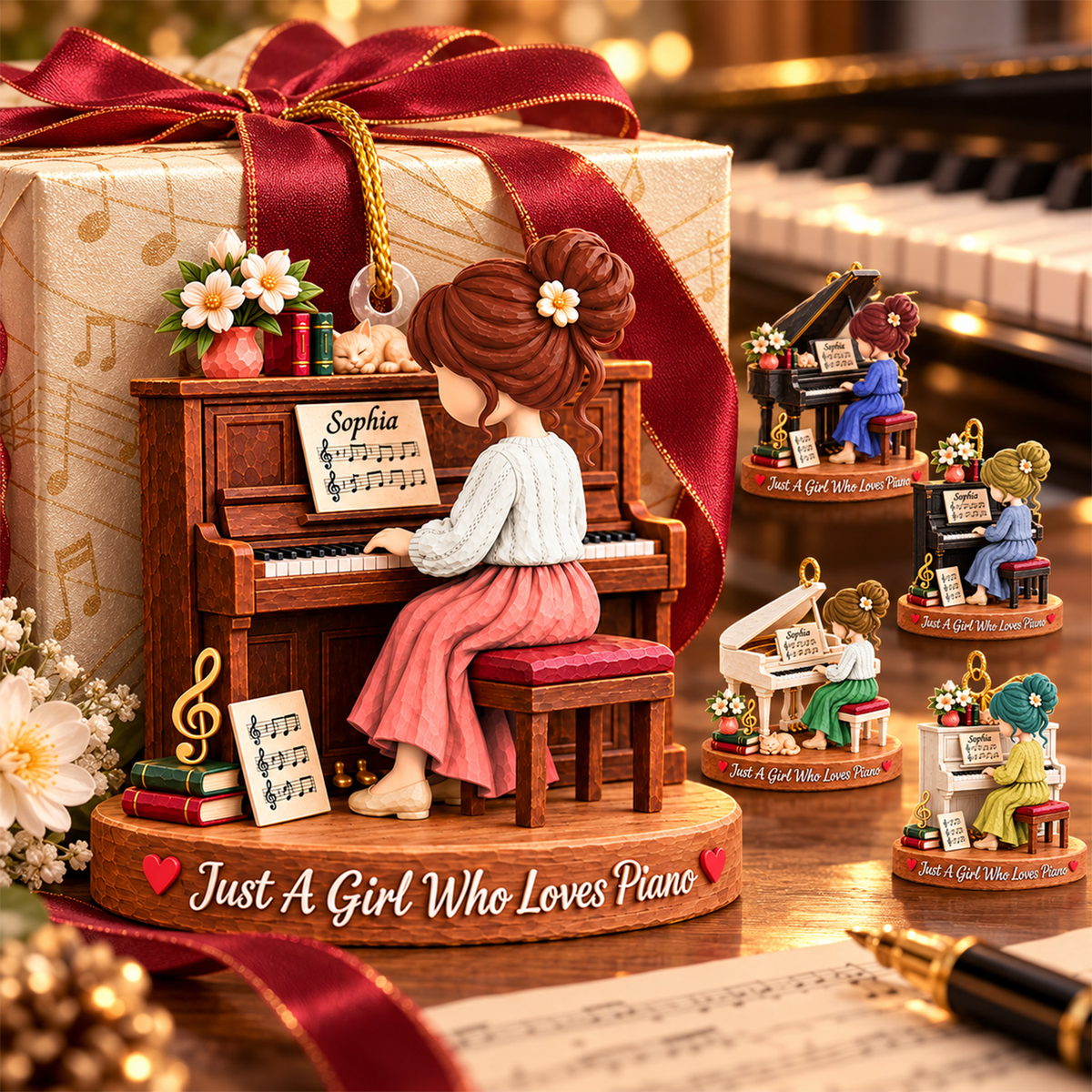 Just A Girl Who Loves Piano, Personalized Piano Ornament, Custom Player Name Gift, Gift For Piano Players Piano Lovers MI209