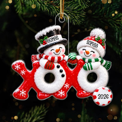 Hugs & Kisses XOXO Snowman Couple 2D Flat - Personalized Acrylic Ornament - Christmas Gift for Couple