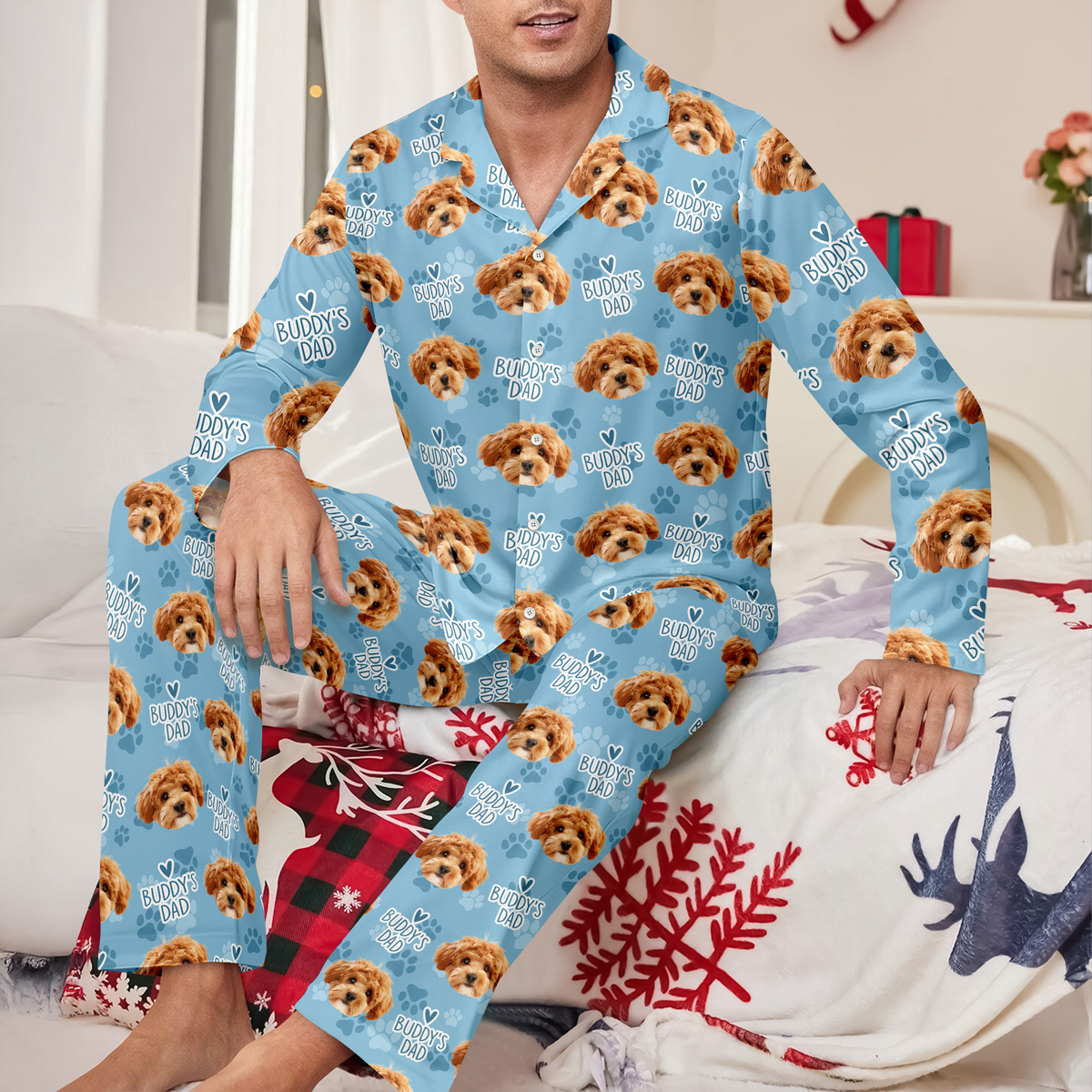 Personalized Dog Cat Photo Christmas Pajamas Matching Holiday Sleepwear, Pet Lover Gift CH07 180678