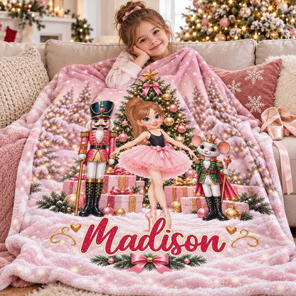 The Nutcracker Ballet Dancer - Personalized Fleece Blanket - Christmas Gift for Daughter, Granddaughter, Niece