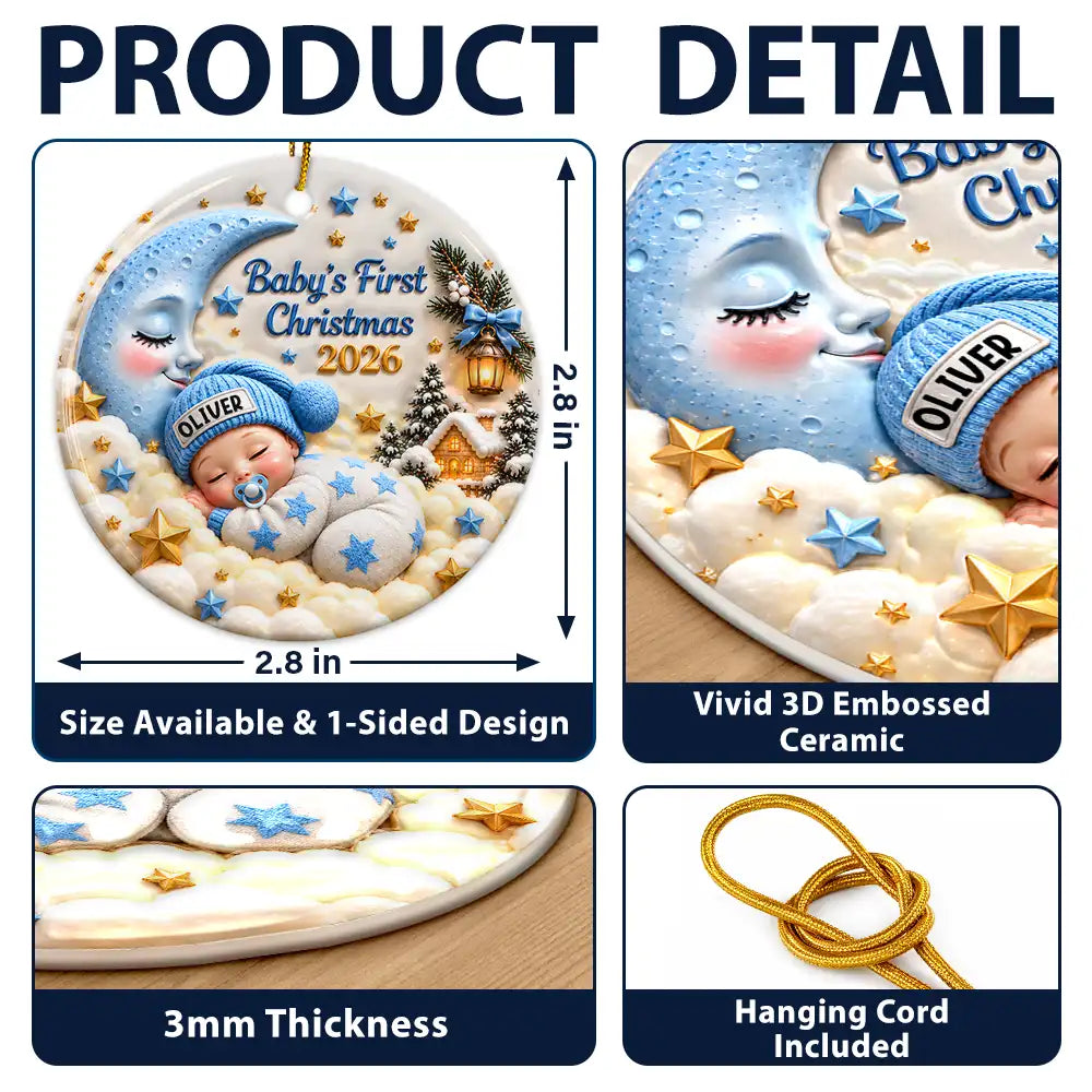 Baby's First Christmas - Personalized Sleeping Baby 3D Embossed Circle Ceramic Ornament