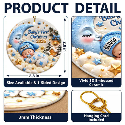 Baby's First Christmas - Personalized Sleeping Baby 3D Embossed Circle Ceramic Ornament