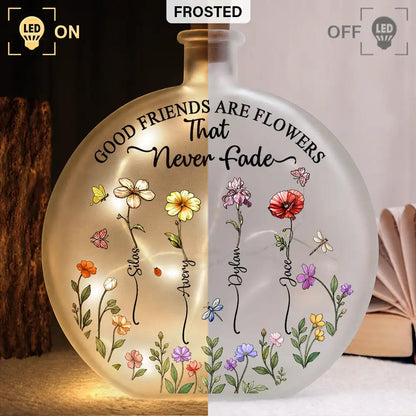Lifelong Best Friend - Personalized Birth Month Flower Round Flat Bottle Light