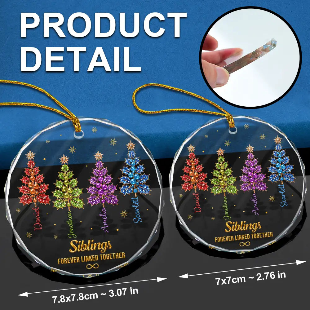 Gift For Siblings - Personalized Brothers & Sisters Forever Linked Together Crystal Holly Circle Glass Ornament