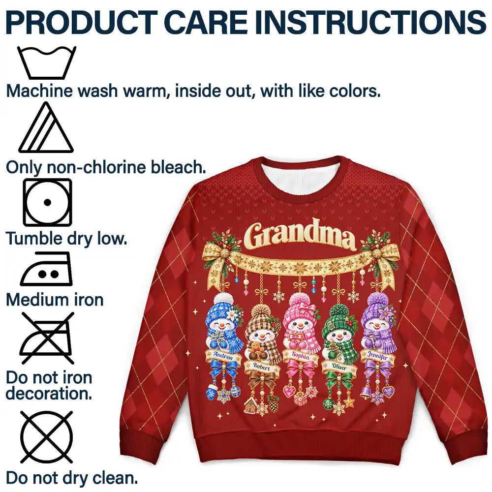 Christmas Gift For Grandma - Personalized Grandkids Snowmen Unisex Ugly Sweater
