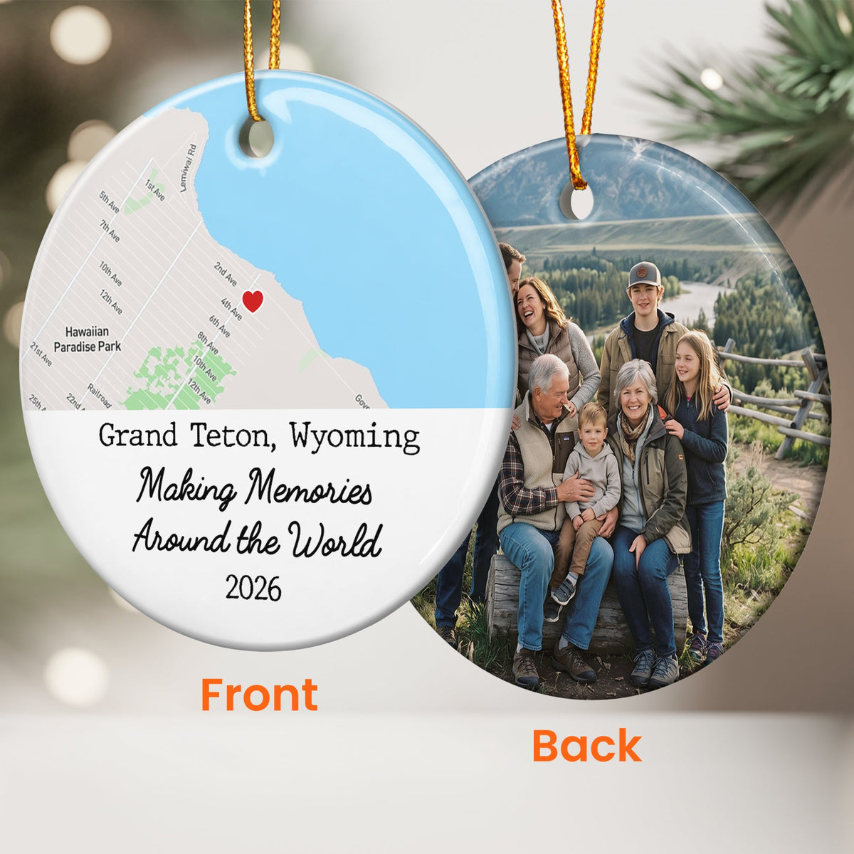 Custom Photo & Location Map Traveling Family Travel, Besties Vacation - Personalized Ornament