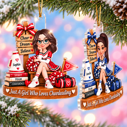 Custom Cheerleading Girl Name - Personalized Acrylic Ornament - Christmas Gift for Daughter, Granddaughter, Holiday Keepsake for Cheerleaders