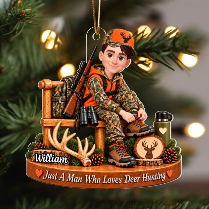 Just A Man Who Loves Deer Hunting - Personalized Acrylic Ornament - Christmas Gift for Husband, Dad, Grandpa