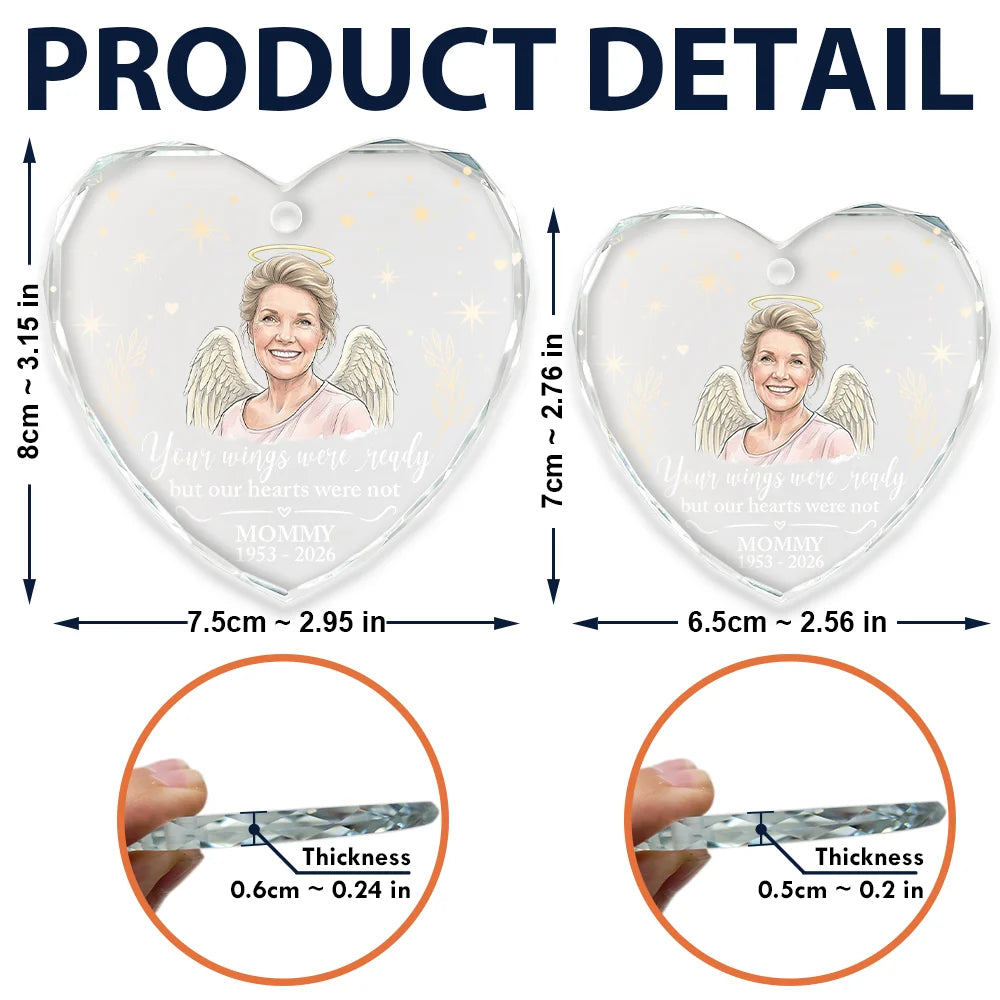 Sympathy Christmas Gift For Loss Of Dad - Personalized Custom Photo Watercolor Your Wings Were Ready Glass Ornament