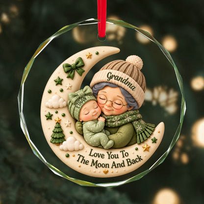 First Christmas as Grandma Love to the Moon and Back - Personalized Glass Ornament - Christmas Gift for Grandma