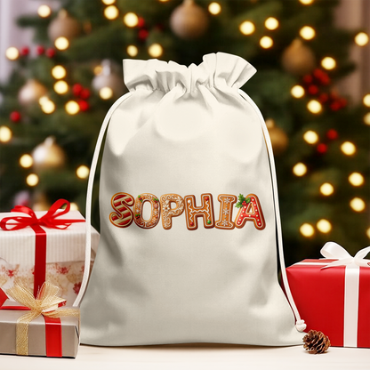 Custom Name Gingerbread Letter Christmas Sack, Personalized Holiday Gift Bag TH10 171349