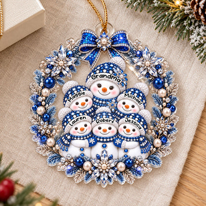 Grandma Grandkid Snowman Wreath - Personalized Acrylic Ornament - Christmas Gift for Grandma, Grandkids