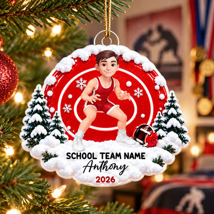 Girl Boy Wrestler - Personalized Acrylic Ornament - Christmas Gift For Kids Grandkids, Young Wrestlers